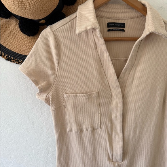 Urban Outfitters Tan Cotton Ribbed Knit Short Sleeve Romper - Picture 11 of 14